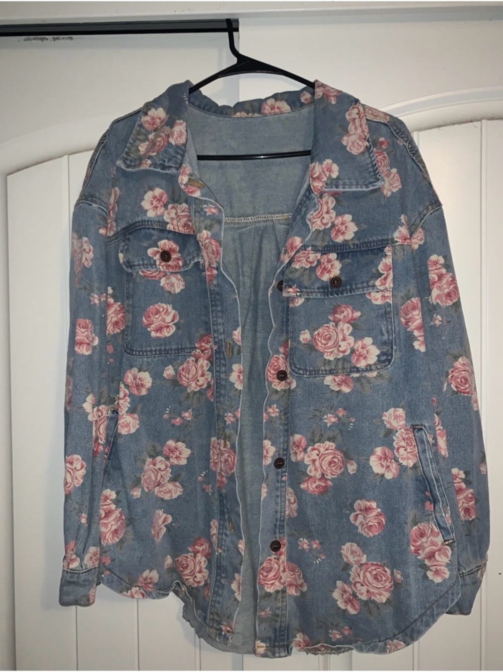 Floral Denim Jacket - Pink Rose Print